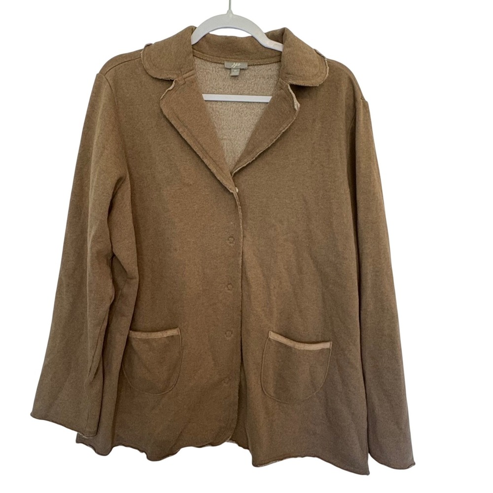 J.‎ Jill Woman 1X Fleece Blazer Soft Coquette Cardigan Jacket Camel Terry Knit